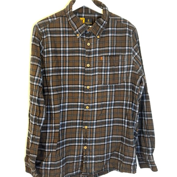 Browning Mens Brown Plaid Flannel Long Sleeve Button Up Casual Shirt - Picture 1 of 8
